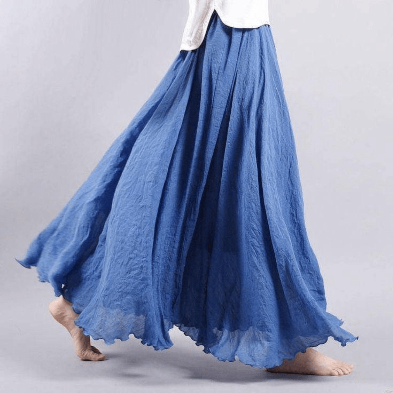 Falda maxi de lino para mujer — corte evasé bohemio para verano