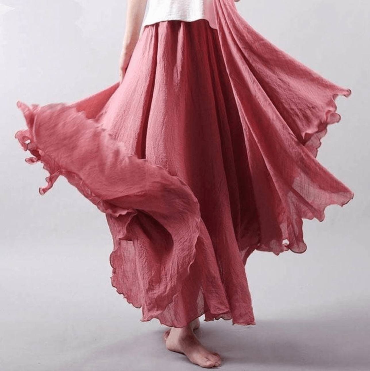 Falda maxi de lino para mujer — corte evasé bohemio para verano