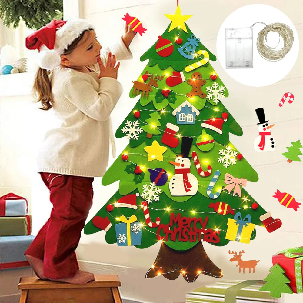 Arbre de Noël en feutre de 1 m pour loisirs créatifs des enfants avec 32 décorations