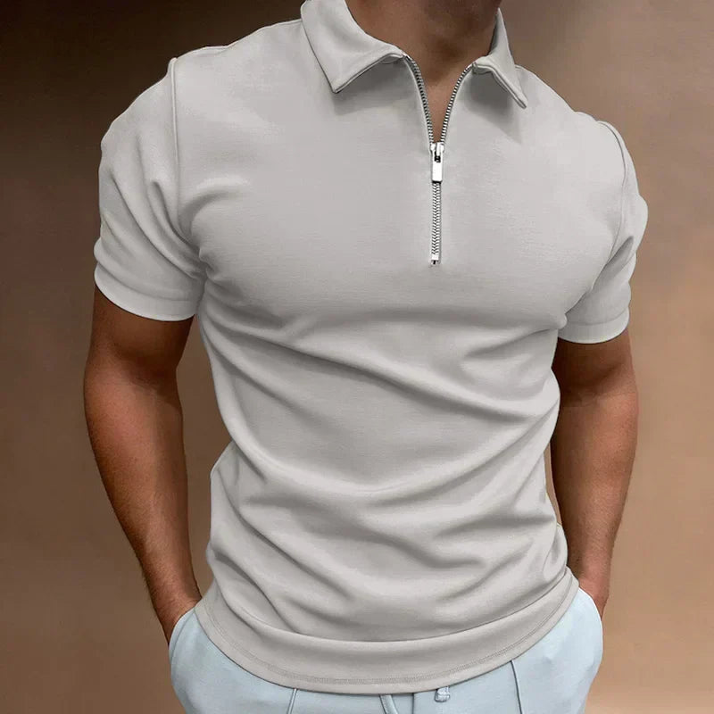 Polo para hombre con cuello de cremallera y manga corta — casual