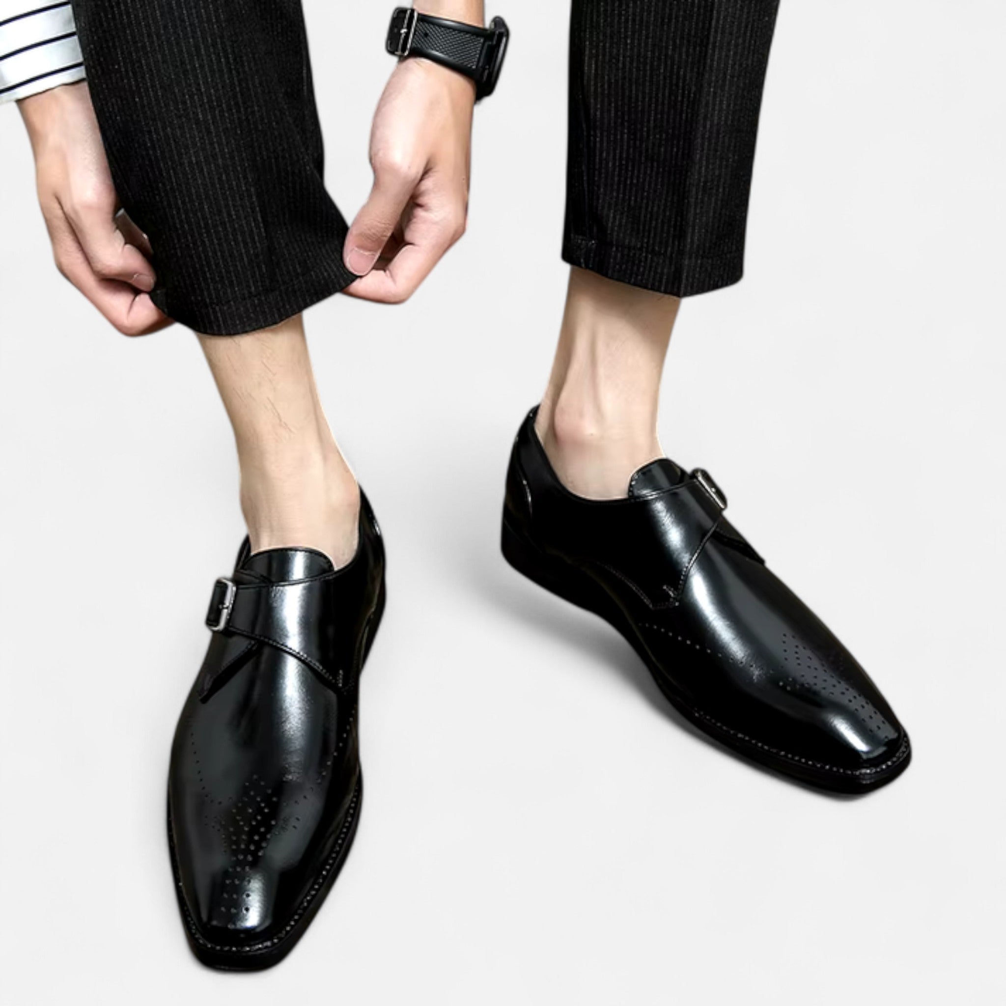 Zapatos Monk Strap Hombre Ashford Puntera Perforada