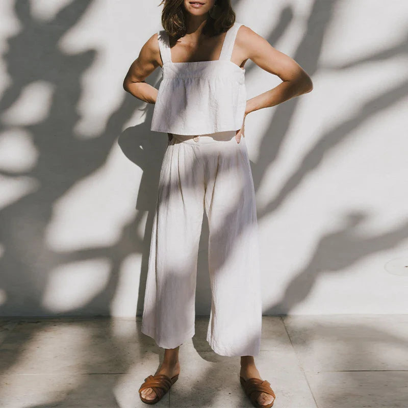 Culottes de Lino para Mujer con Talle Alto y Pliegues Frontales