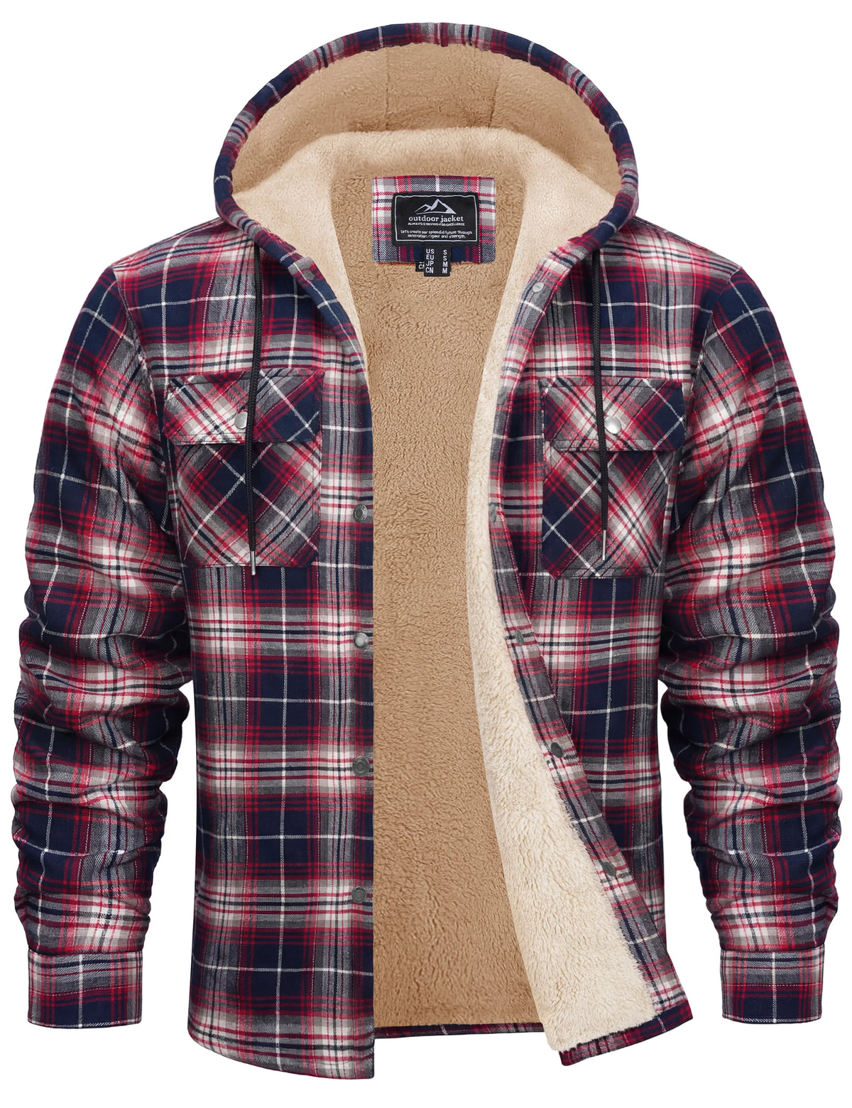 Veste-chemise en flanelle de coton pour homme avec capuche et doublure sherpa
