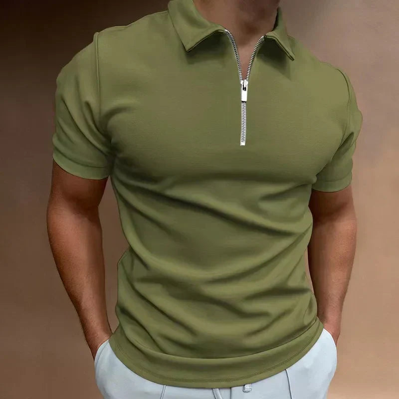 Polo para hombre con cuello de cremallera y manga corta — casual