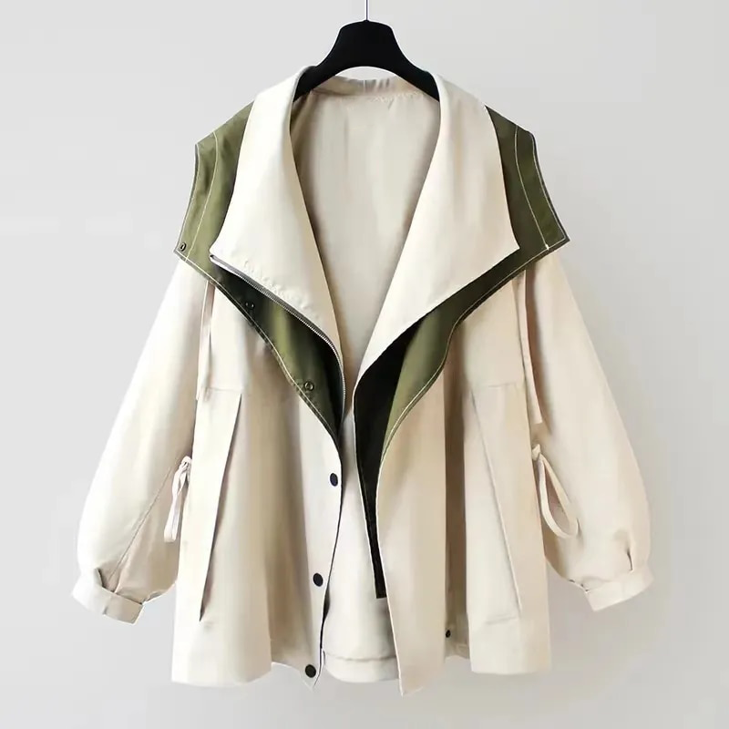 Chaqueta de Mezcla de Algodón con Capucha y Cremallera de Corte Ajustado para Mujer