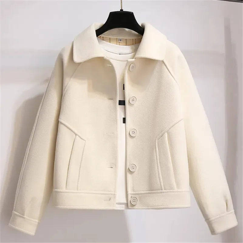 Chaqueta de Mezcla de Lana con Botones y Cuello Camisero para Mujer