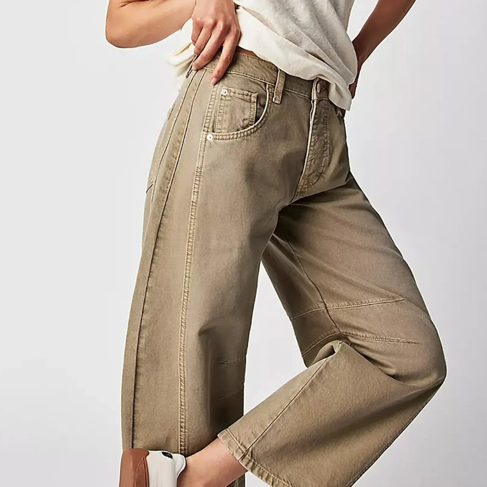 Jeans Anchos de Mujer de Denim con Cintura Alta y Corte Relajado