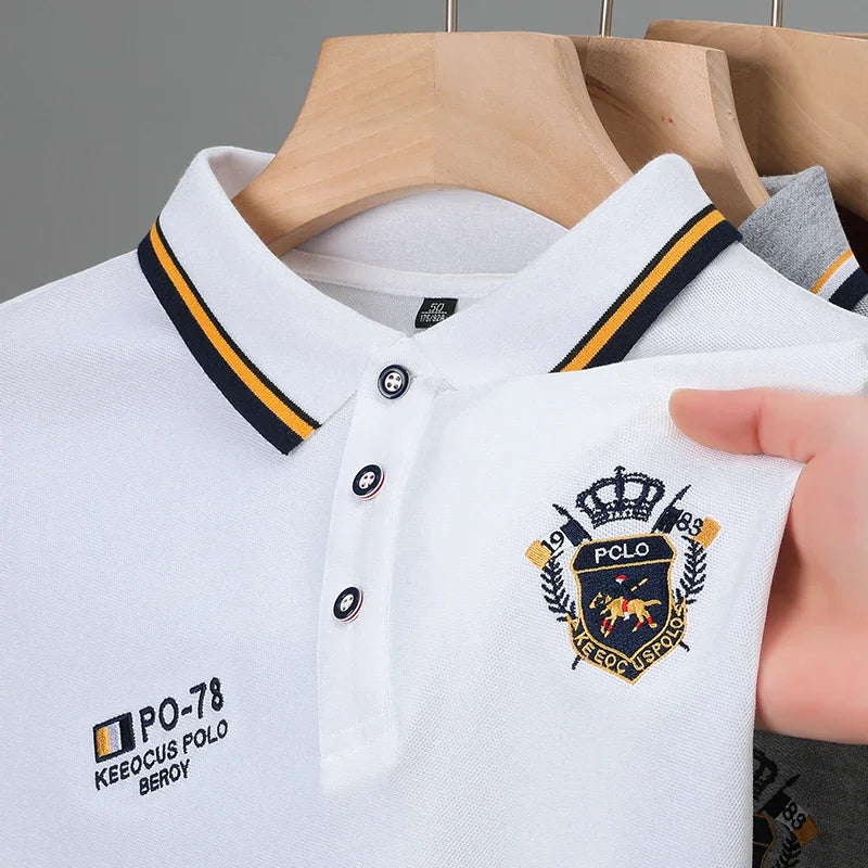 Polo de manga corta para hombre - mezcla de algodón con bordado - moda casual