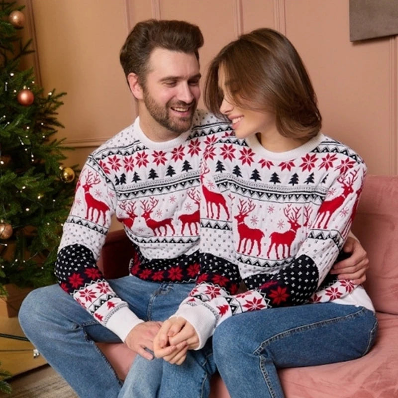 Pull de Noël assorti pour toute la famille, femme, homme et enfants, à col rond