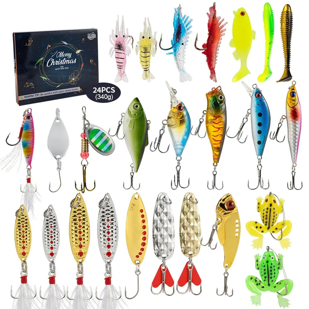 Calendario de Adviento de Pesca con 24 Señuelos y Accesorios en Caja Numerada