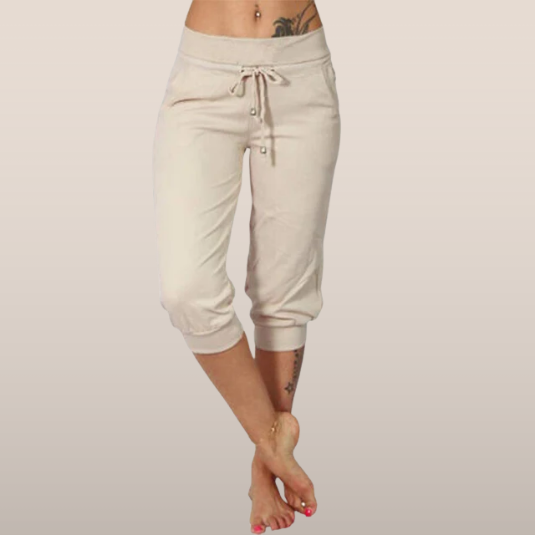 Pantalones Capri de Mezcla Ligera con Cintura Elástica y Cordón Ajustable