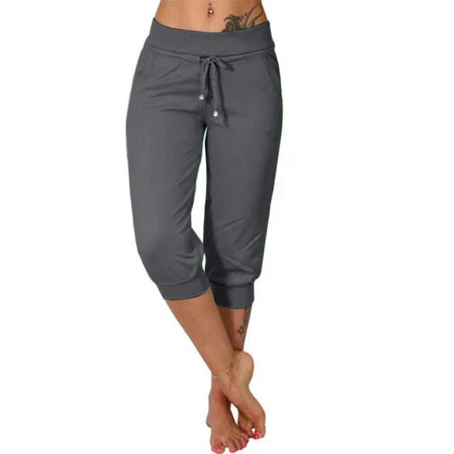 Pantalon Capri en mélange léger avec taille élastique et cordon ajustable