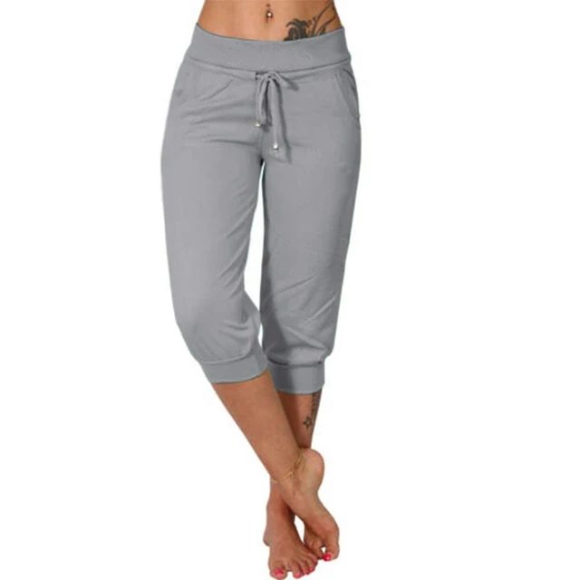 Pantalon Capri en mélange léger avec taille élastique et cordon ajustable