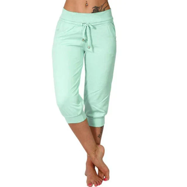 Pantalon Capri en mélange léger avec taille élastique et cordon ajustable
