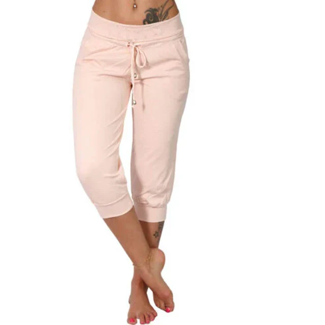 Pantalon Capri en mélange léger avec taille élastique et cordon ajustable