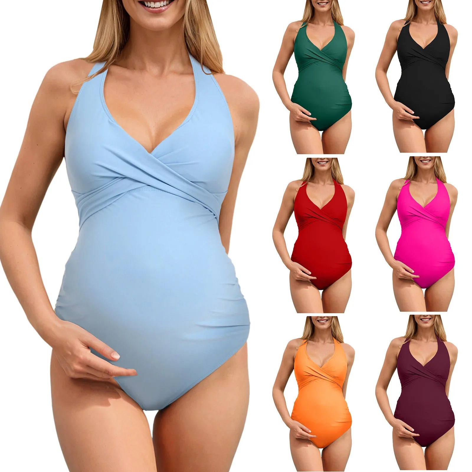 Traje de baño maternidad una pieza para natación con escote halter