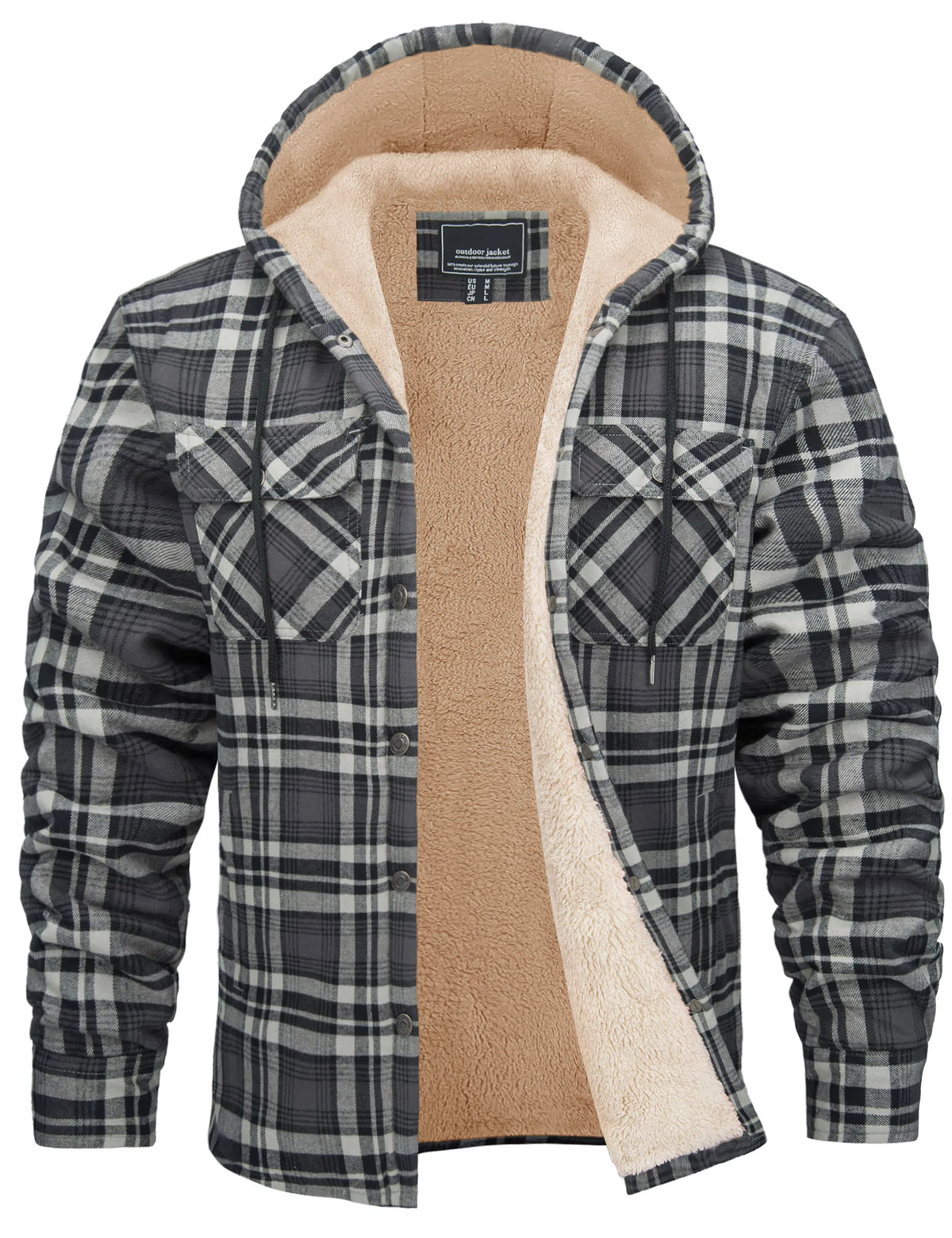 Veste-chemise en flanelle de coton pour homme avec capuche et doublure sherpa