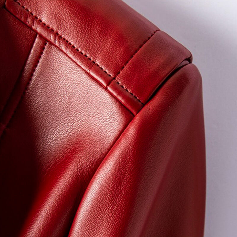 Chaqueta Biker de Cuero Sintético para Mujer con Cremallera Asimétrica y Solapa Ancha
