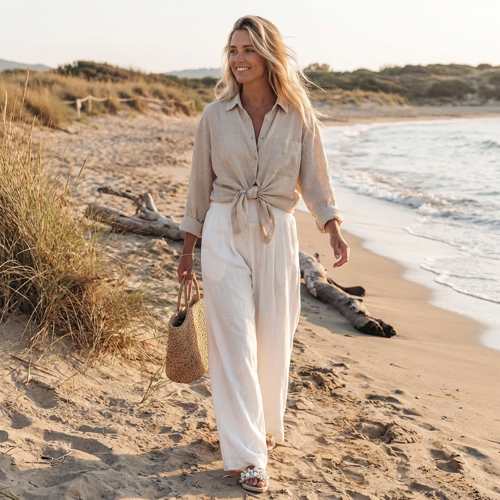 Pantalones Palazzo de Cintura Alta con Pernera Ancha y Bolsillos para Mujer