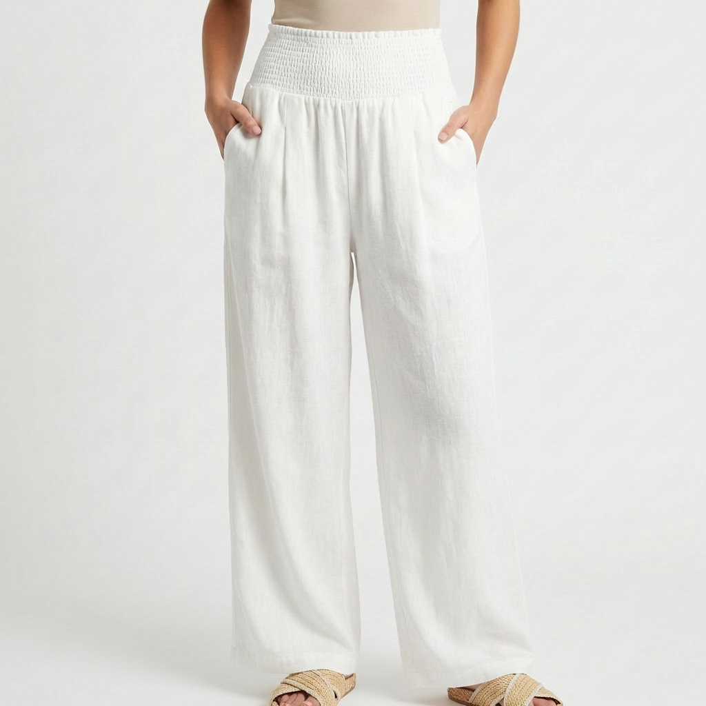 Pantalones Palazzo de Cintura Alta con Pernera Ancha y Bolsillos para Mujer