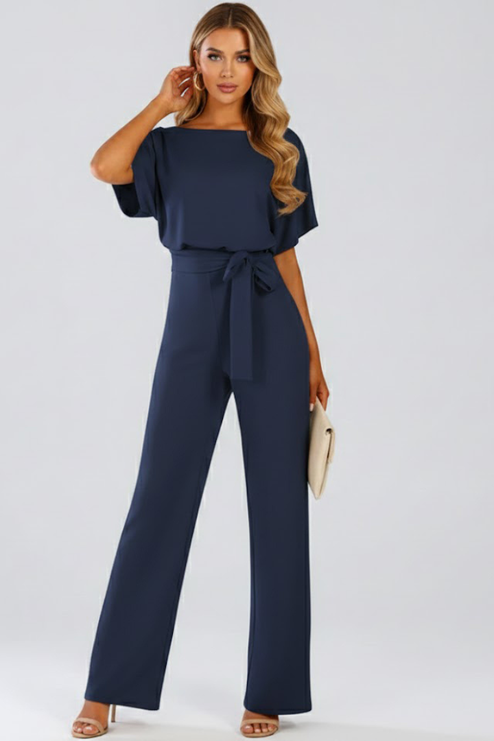 Mono largo para mujer - jumpsuit de pata ancha con cinturón | casual