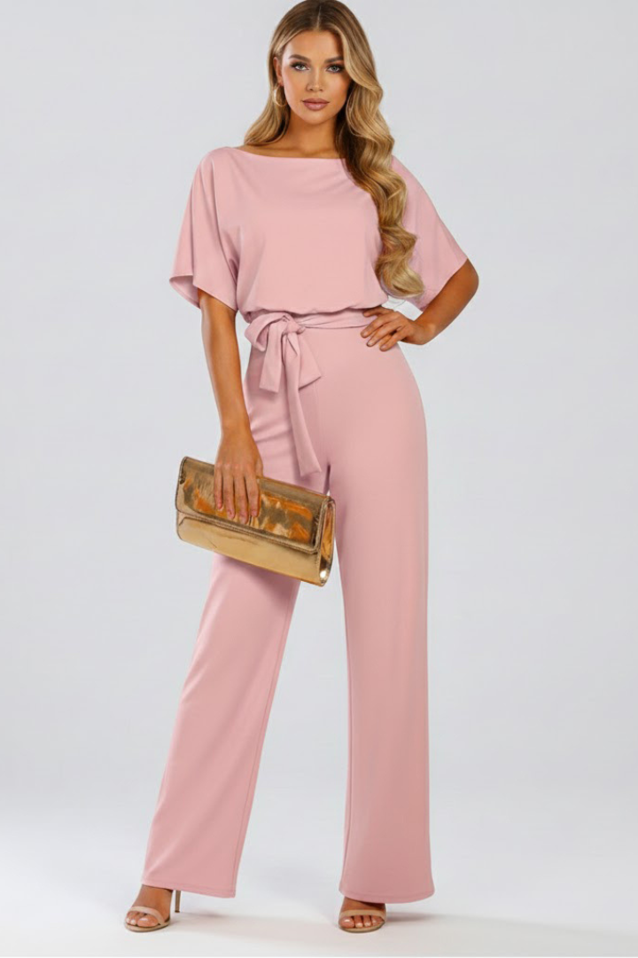 Mono largo para mujer - jumpsuit de pata ancha con cinturón | casual