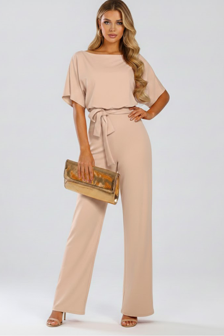 Mono largo para mujer - jumpsuit de pata ancha con cinturón | casual