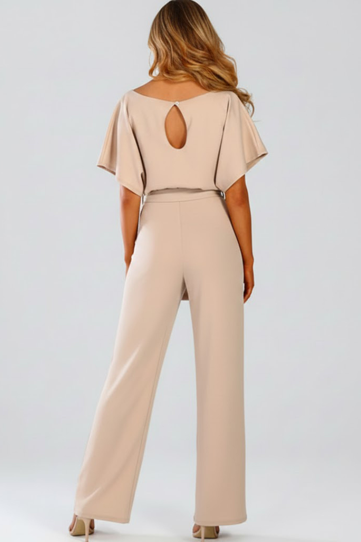 Mono largo para mujer - jumpsuit de pata ancha con cinturón | casual