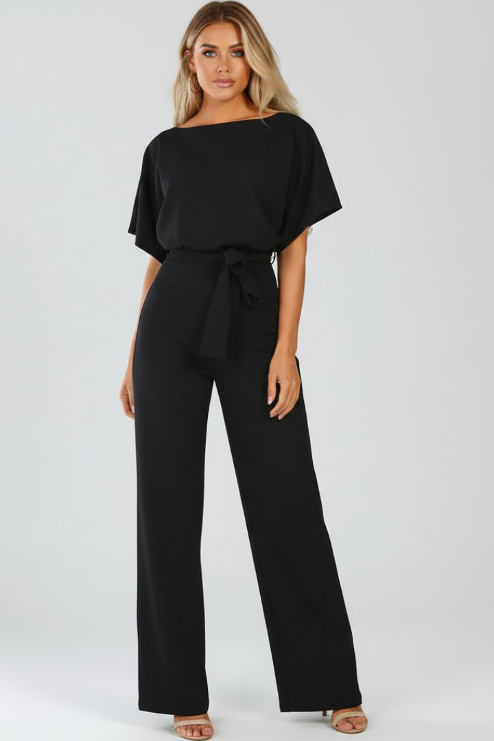 Mono largo para mujer - jumpsuit de pata ancha con cinturón | casual