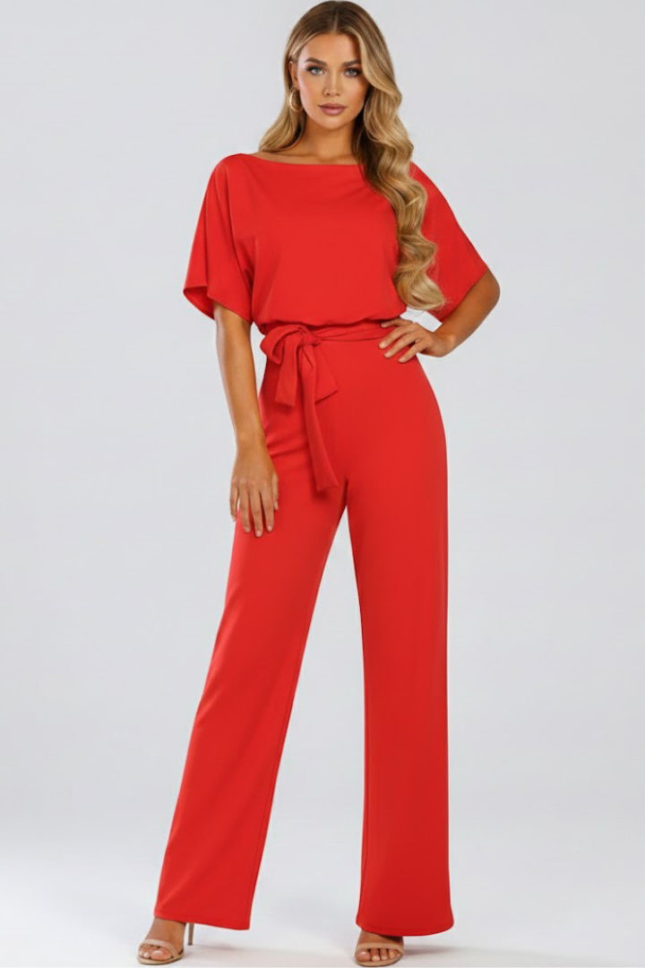Mono largo para mujer - jumpsuit de pata ancha con cinturón | casual