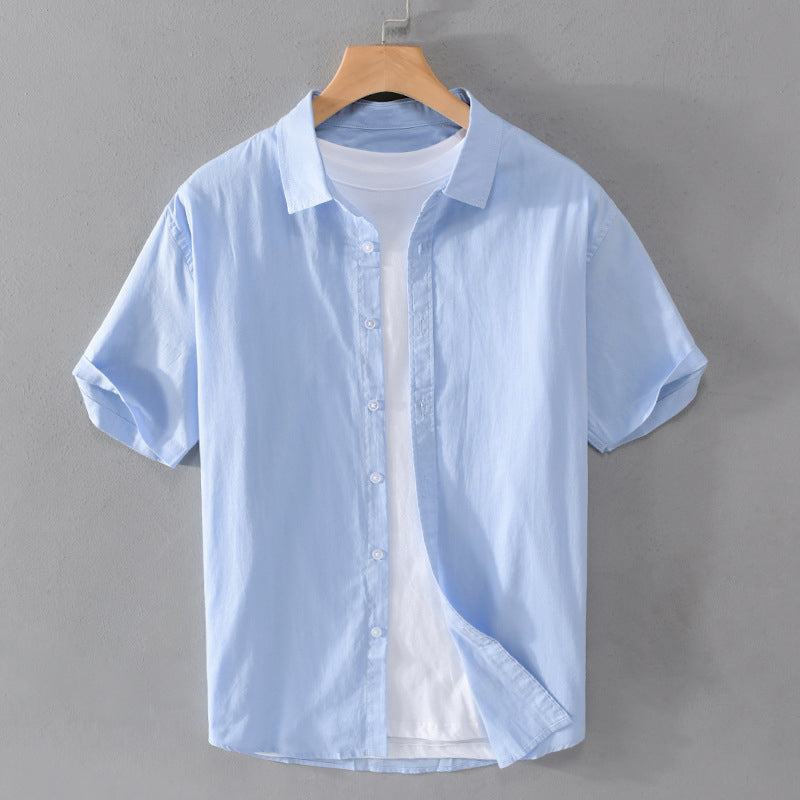 Camisa de Algodón de Manga Corta para Hombre con Estampado Tropical y Cuello Rebatido