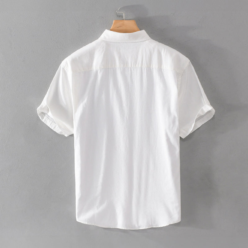 Camisa de Algodón de Manga Corta para Hombre con Estampado Tropical y Cuello Rebatido