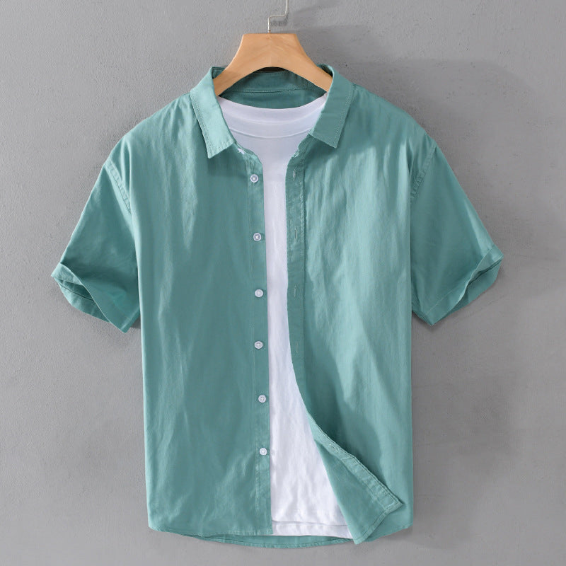 Camisa de Algodón de Manga Corta para Hombre con Estampado Tropical y Cuello Rebatido
