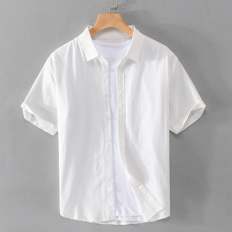 Camisa de Algodón de Manga Corta para Hombre con Estampado Tropical y Cuello Rebatido