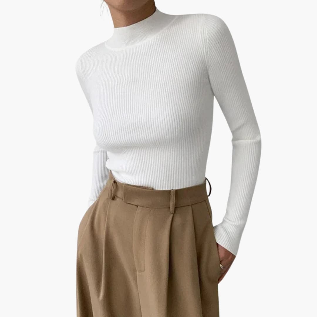 Jersey de punto para mujer con cuello alto falso y corte entallado básico