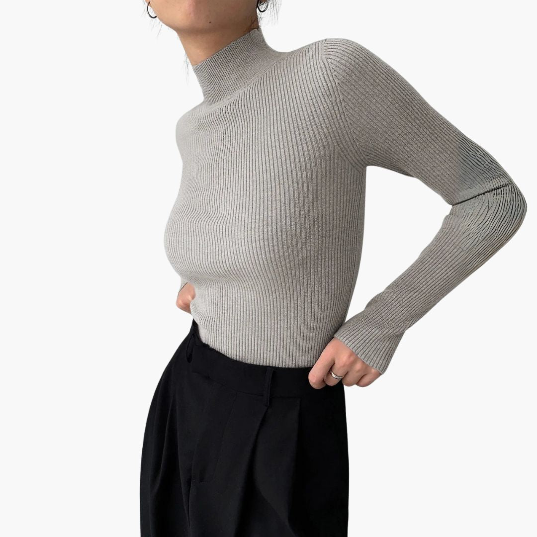 Jersey de punto para mujer con cuello alto falso y corte entallado básico