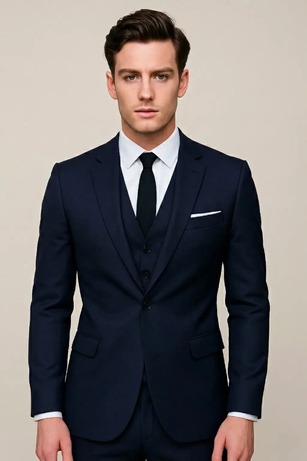 Traje de Tres Piezas para Hombre con Corte Entallado y Chaqueta de Un Solo Botón