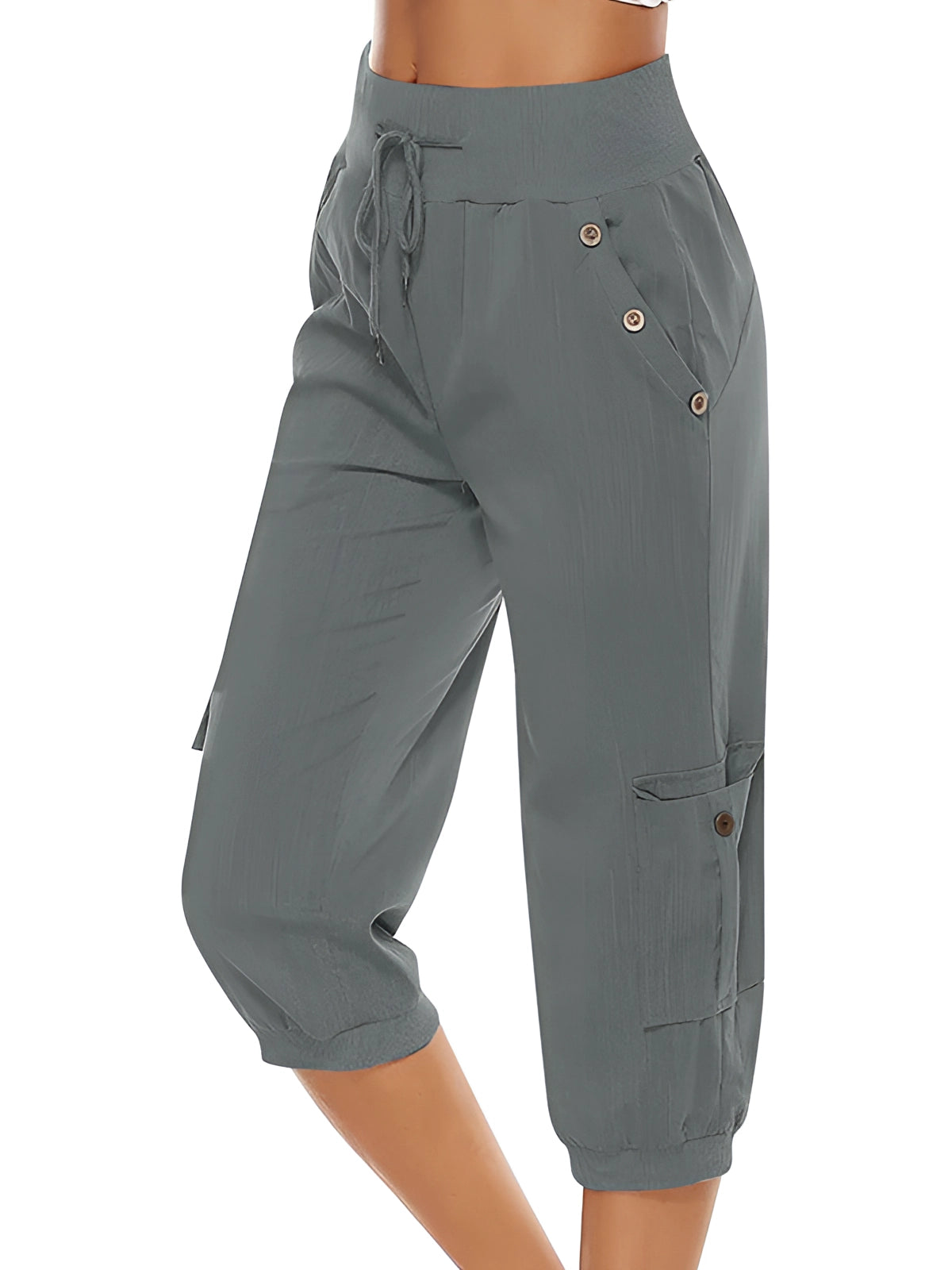 Pantalones Capri para Mujer con Cintura Elástica y Bolsillos de Parche
