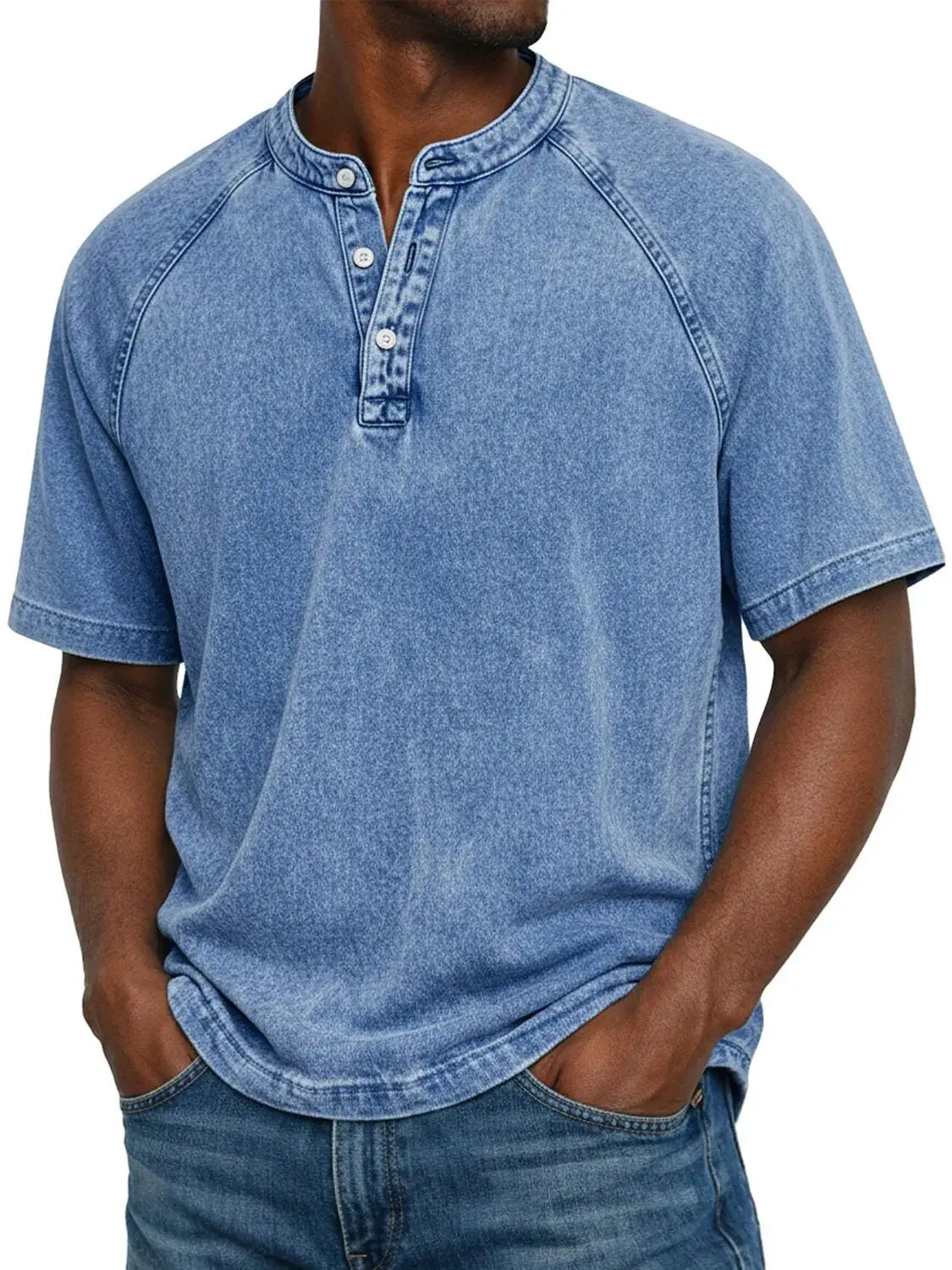 Camiseta hombre Henley manga corta ajuste cómodo casual