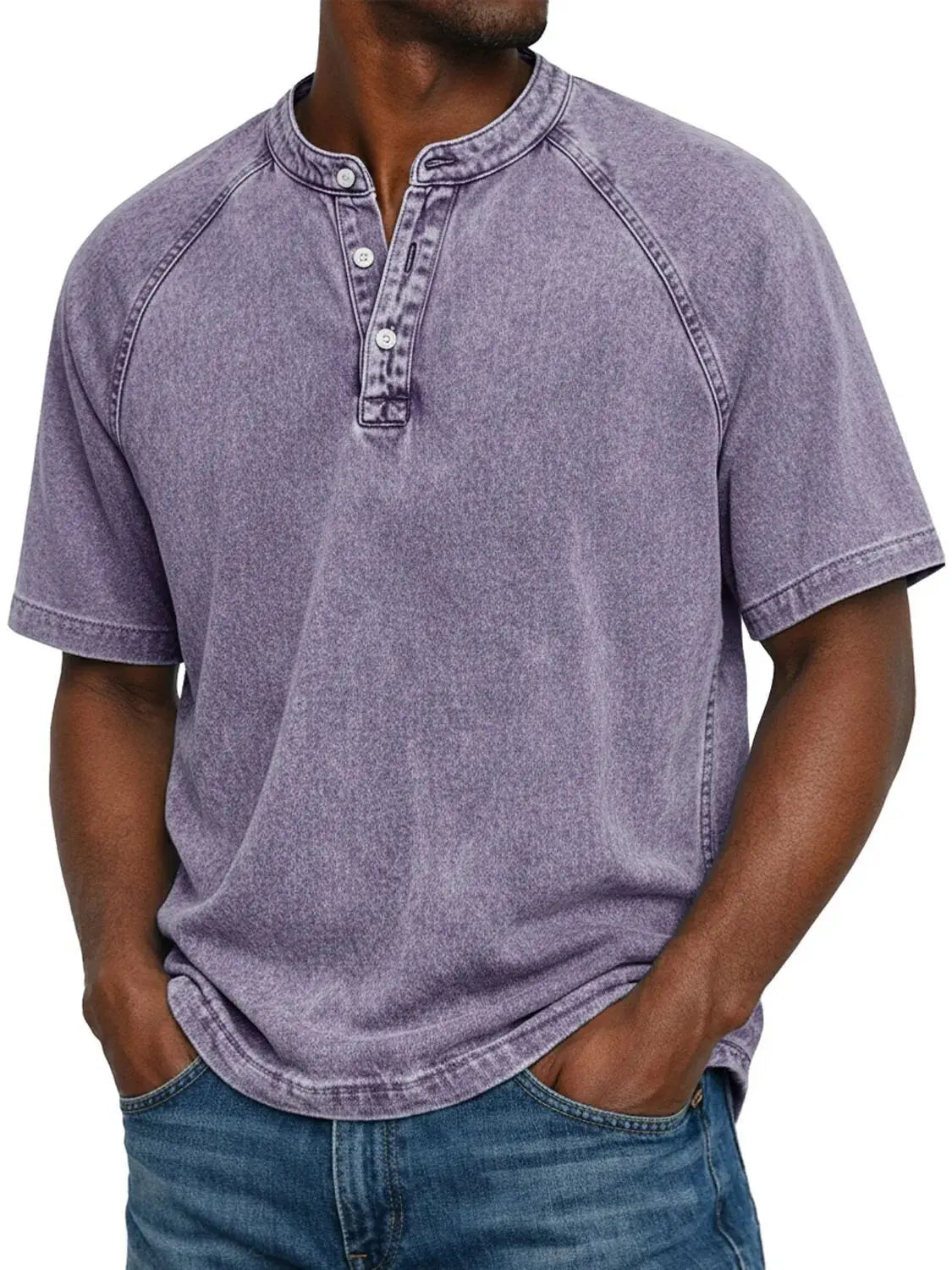 Camiseta hombre Henley manga corta ajuste cómodo casual