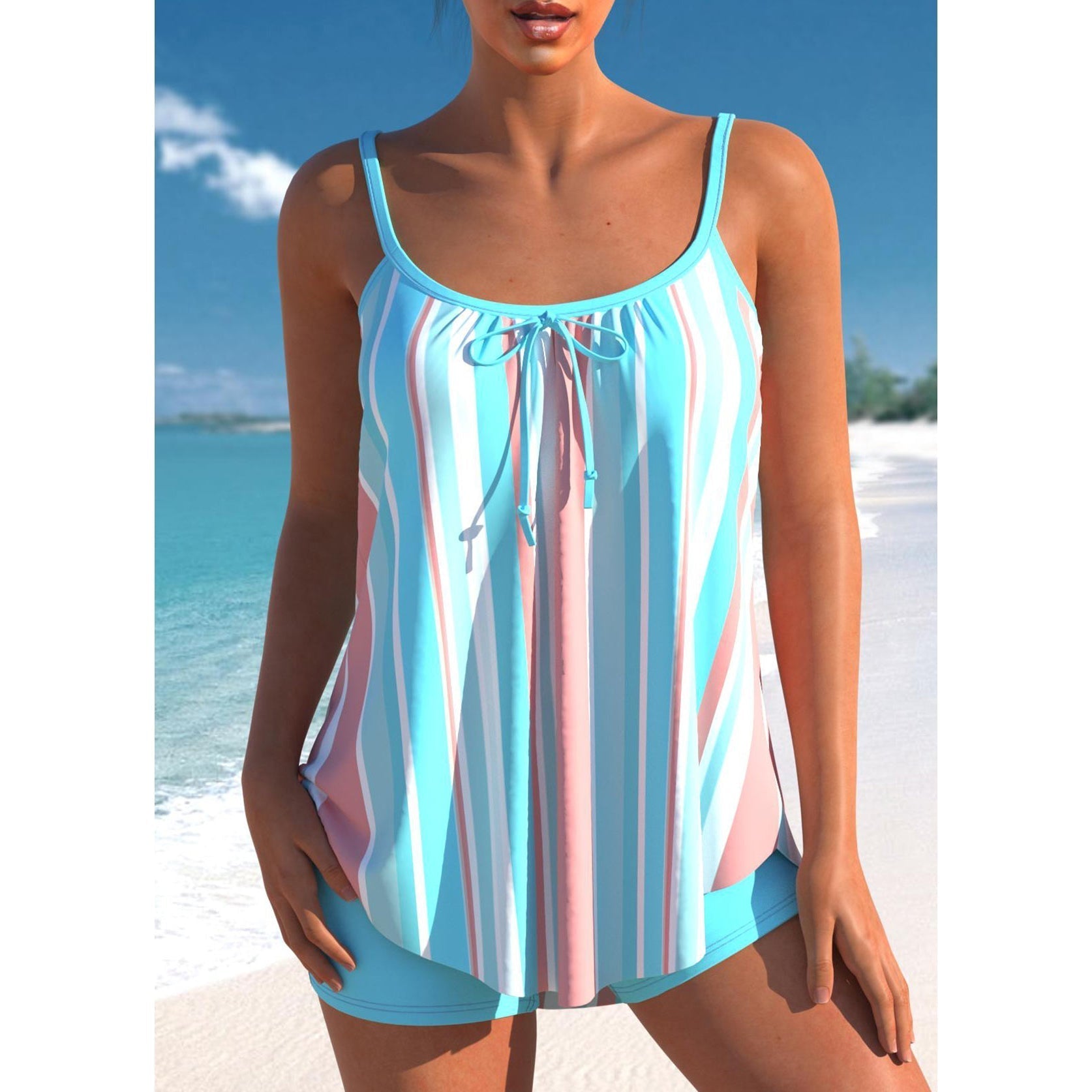 Bañador Tankini de Talle Alto para Mujer con Top Ombré y Pantalón Corto
