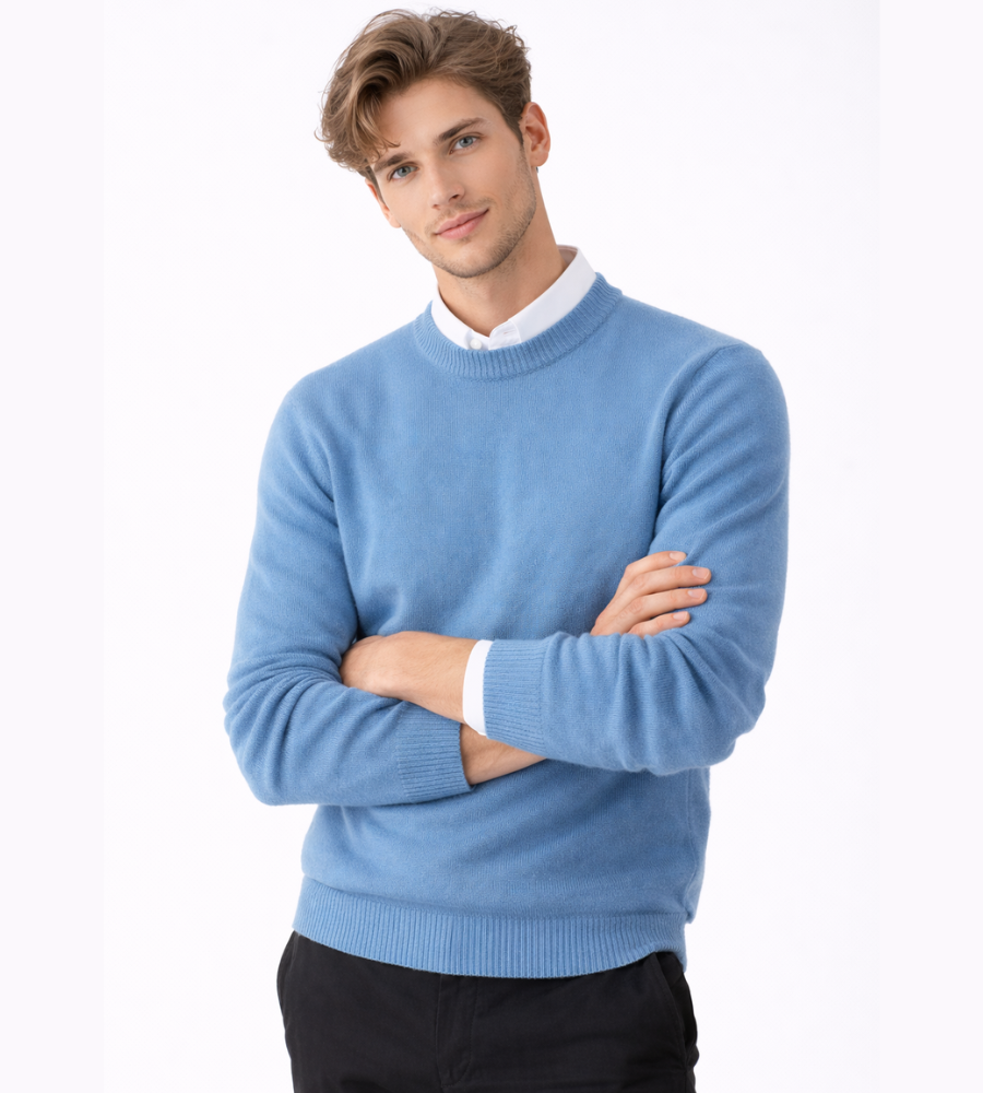 Jersey de Punto Fino para Hombre con Cuello Redondo y Ajuste Regular