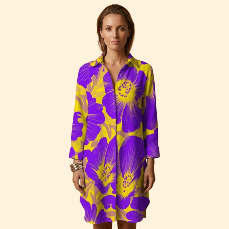 Vestido de Playa para Mujer Women's Beach Cover Up con Botones y Manga Larga