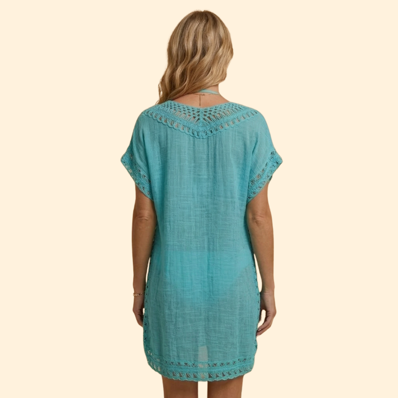 Vestido de Playa con Escote en V y Detalles de Ganchillo para Mujer