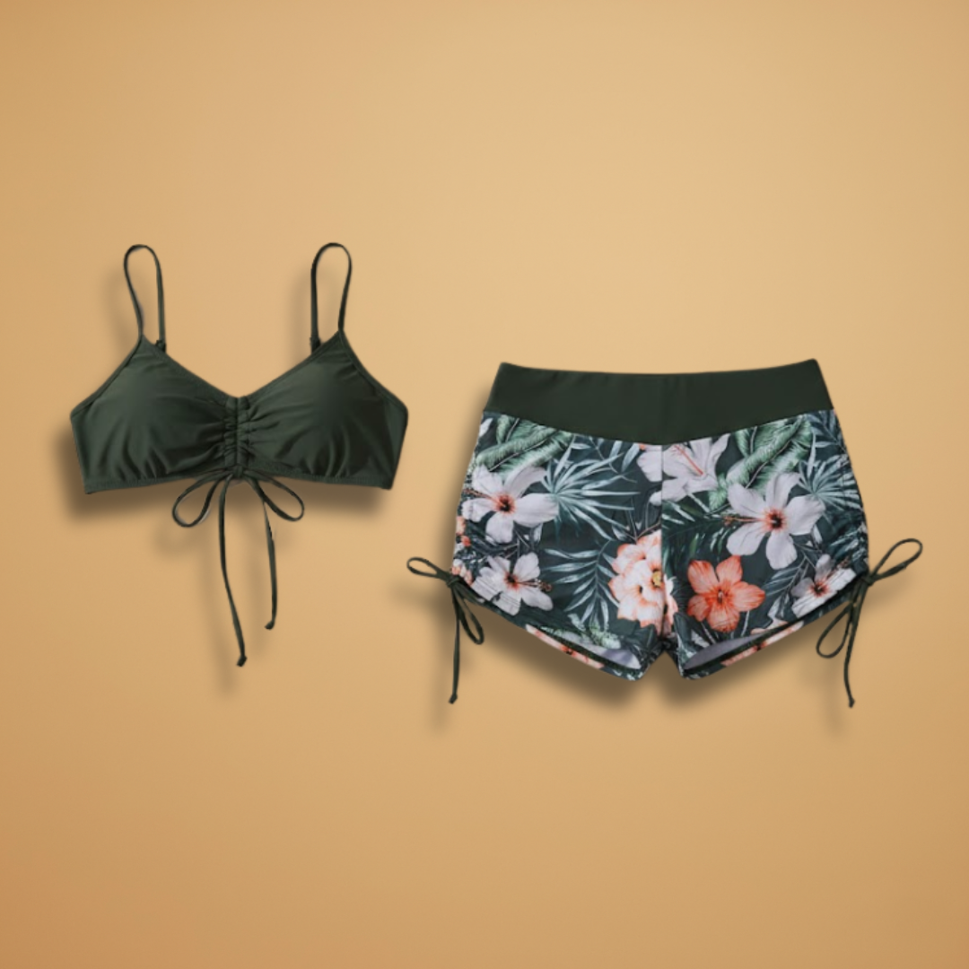 Bikini de dos piezas para mujer - bañador fruncido con lazo frontal | playa