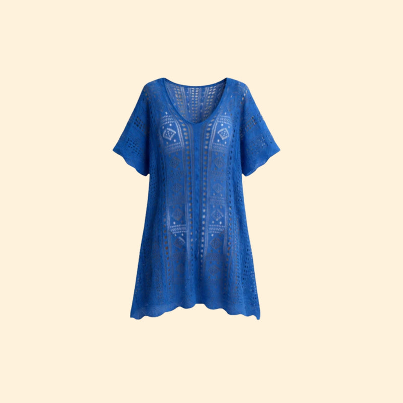 Vestido de Playa de Punto de Ganchillo Calado con Ajuste Holgado para Mujer