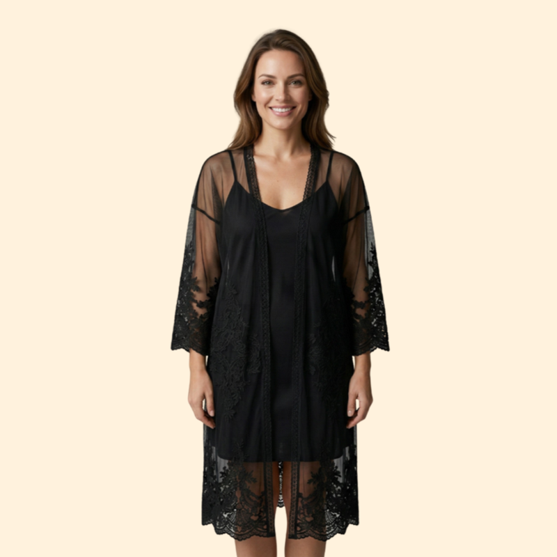 Cárdigan de Encaje para Mujer Women's Beach Cover Up con Frente Abierto y Transparente