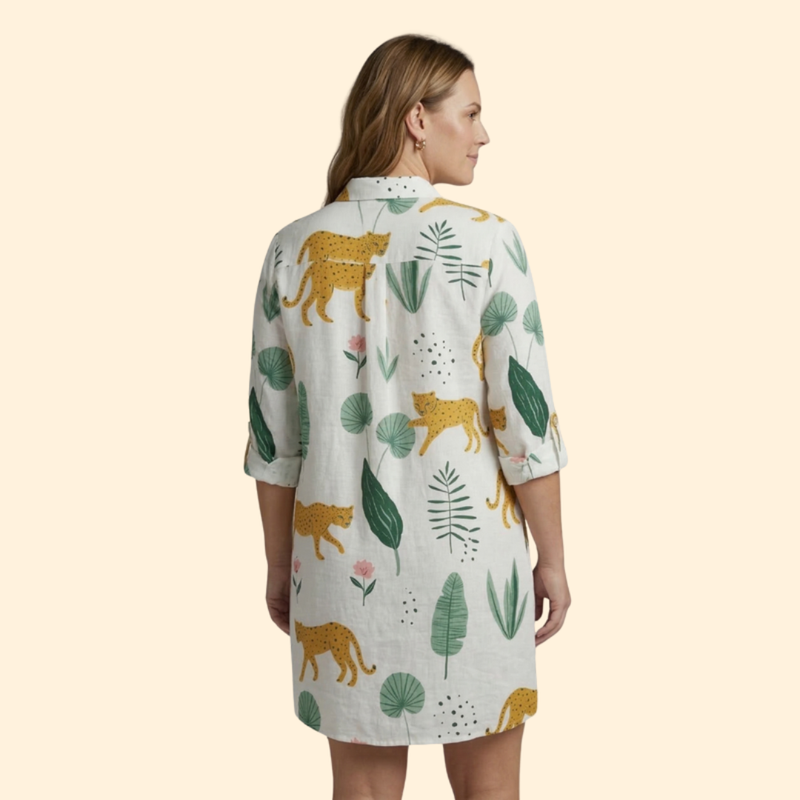 Vestido Camisero de Playa con Estampado y Manga Larga Beach Cover Up para Mujer