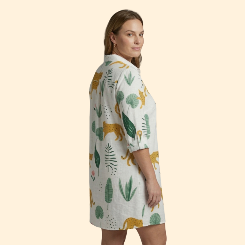 Vestido Camisero de Playa con Estampado y Manga Larga Beach Cover Up para Mujer