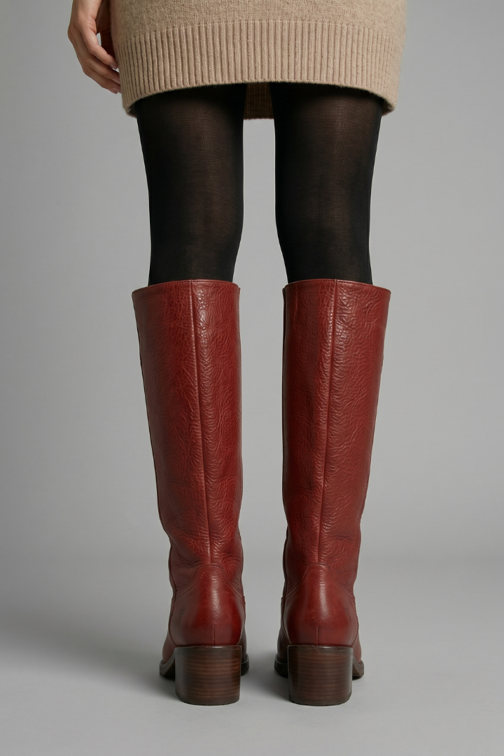 Botas de Mujer de Caña Media con Tacón Ancho y Diseño sin Cordones